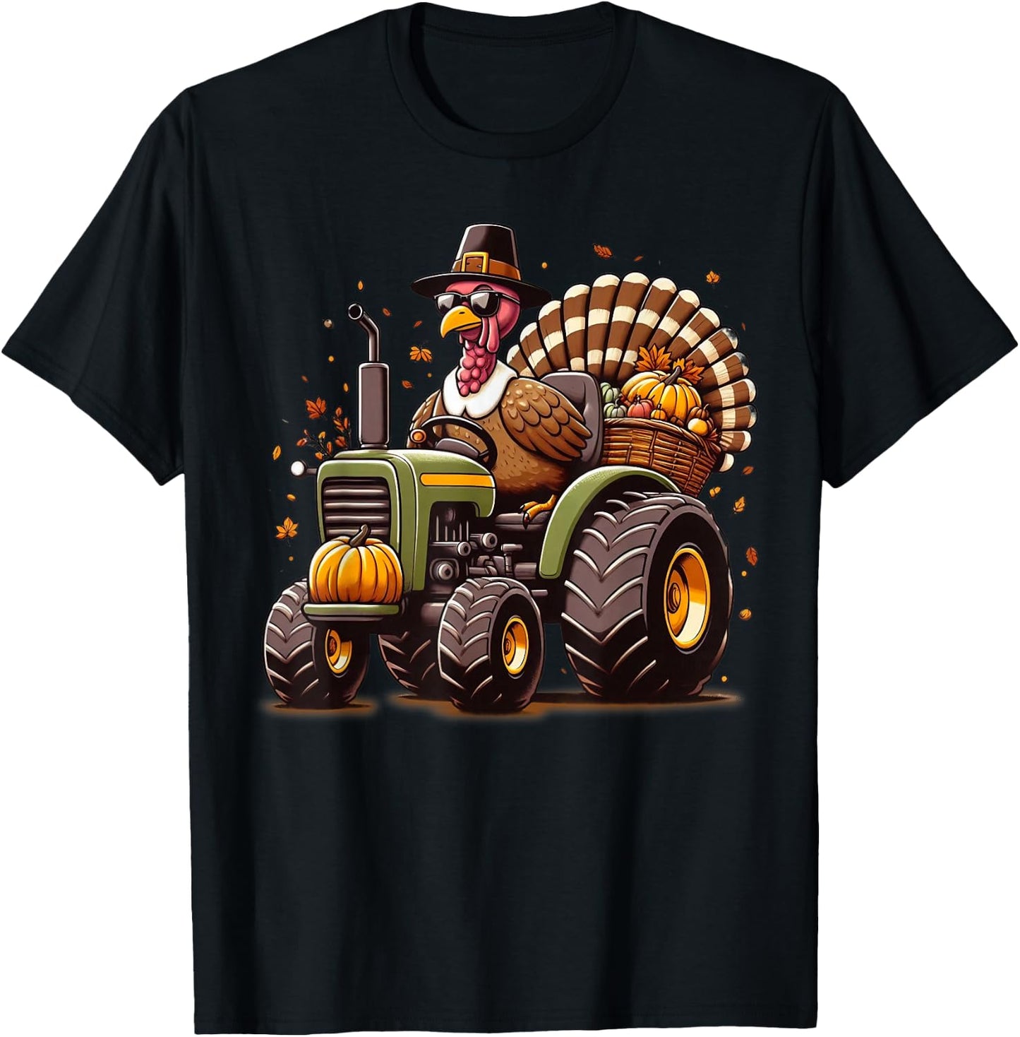 Turkey Riding Tractor Boys Kids Happy Thanksgiving Day T-Shirt - T-Shirt | Black