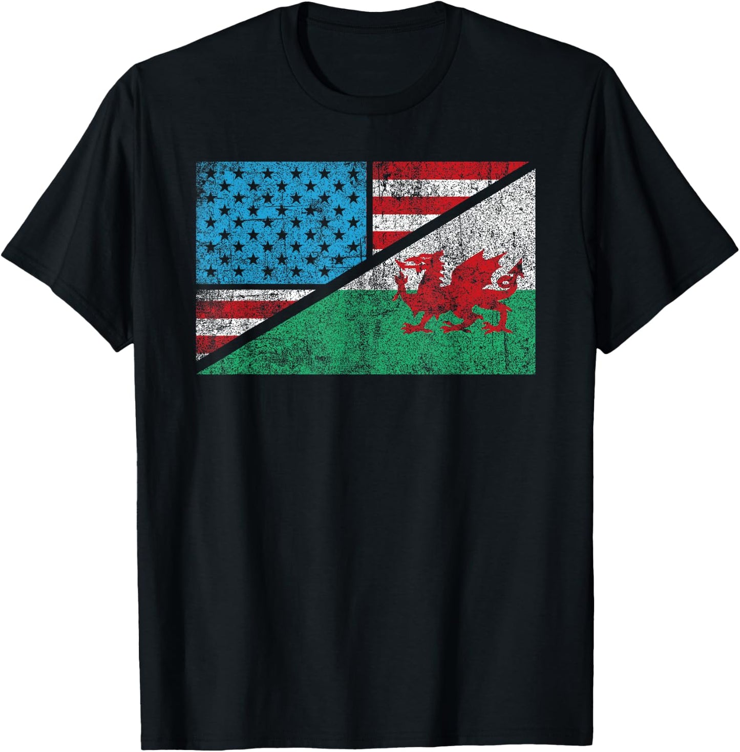 Welsh American distressed flag Wales US history heraldry T-Shirt - T-Shirt | Black
