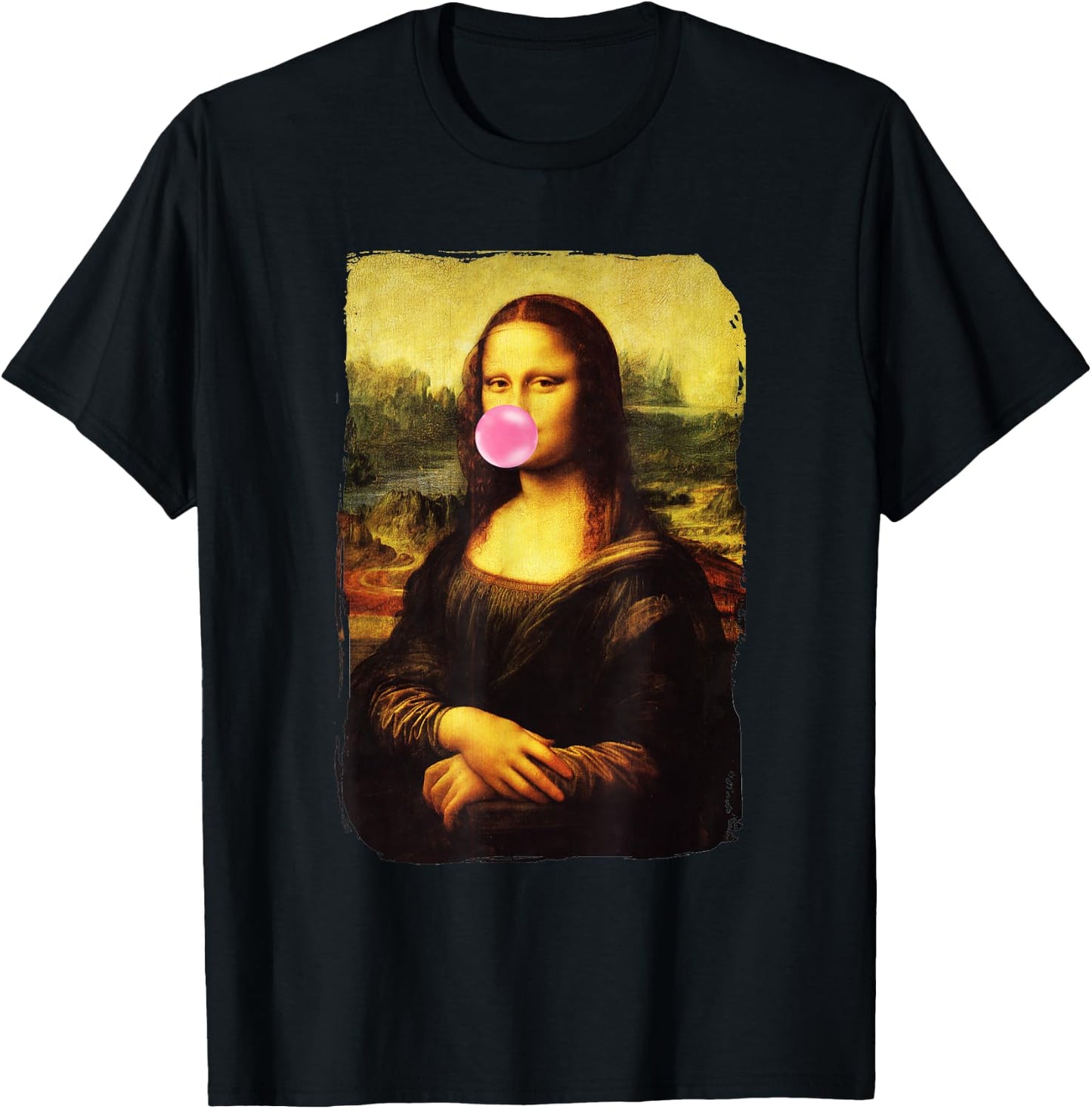 Mona Lisa Blowing Bubble Gum Funny Gioconda T-Shirt - T-Shirt | Black
