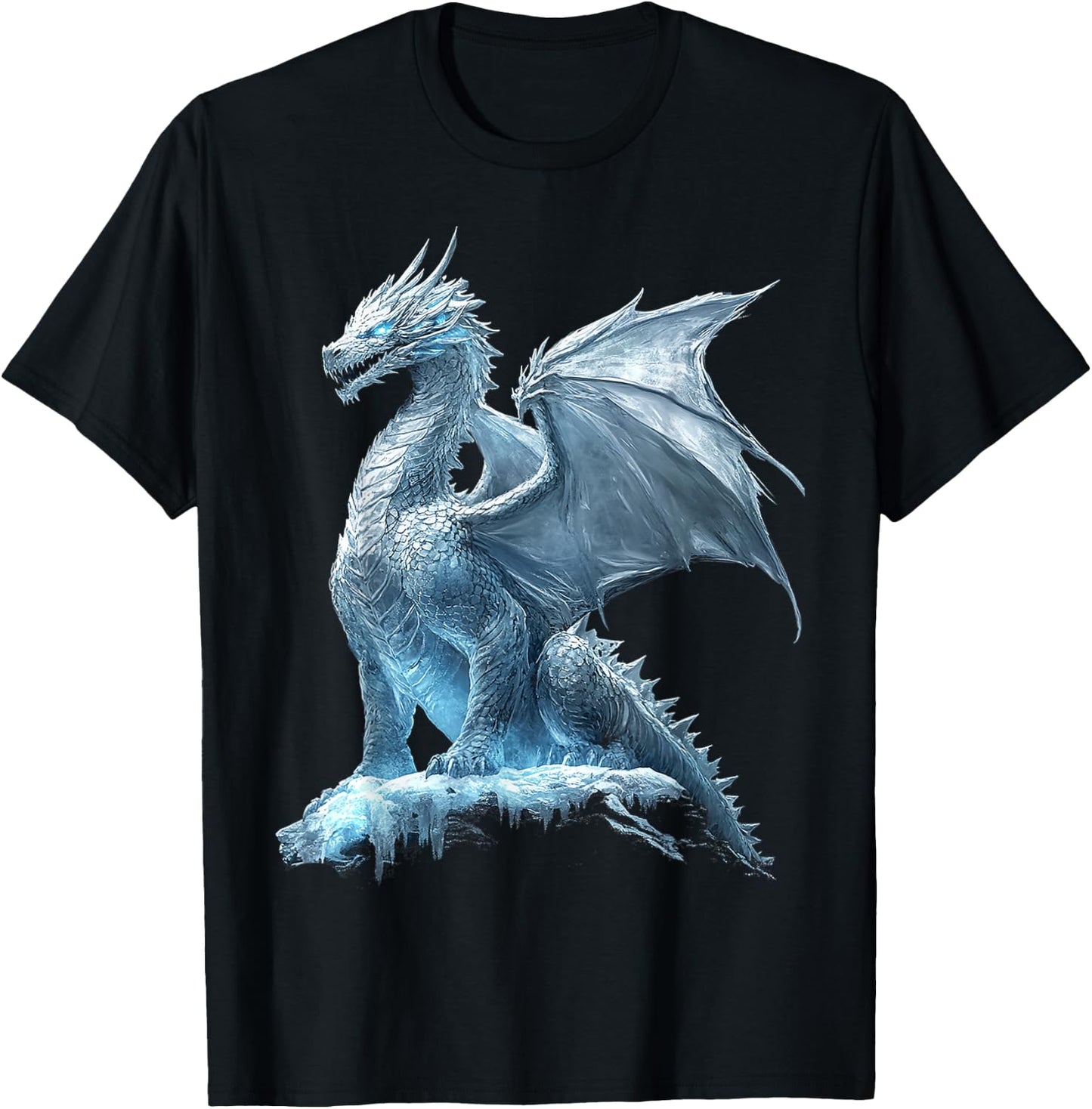 Ice Dragon Motif Mythical Illustration Ice Dragon T-Shirt - T-Shirt | Black