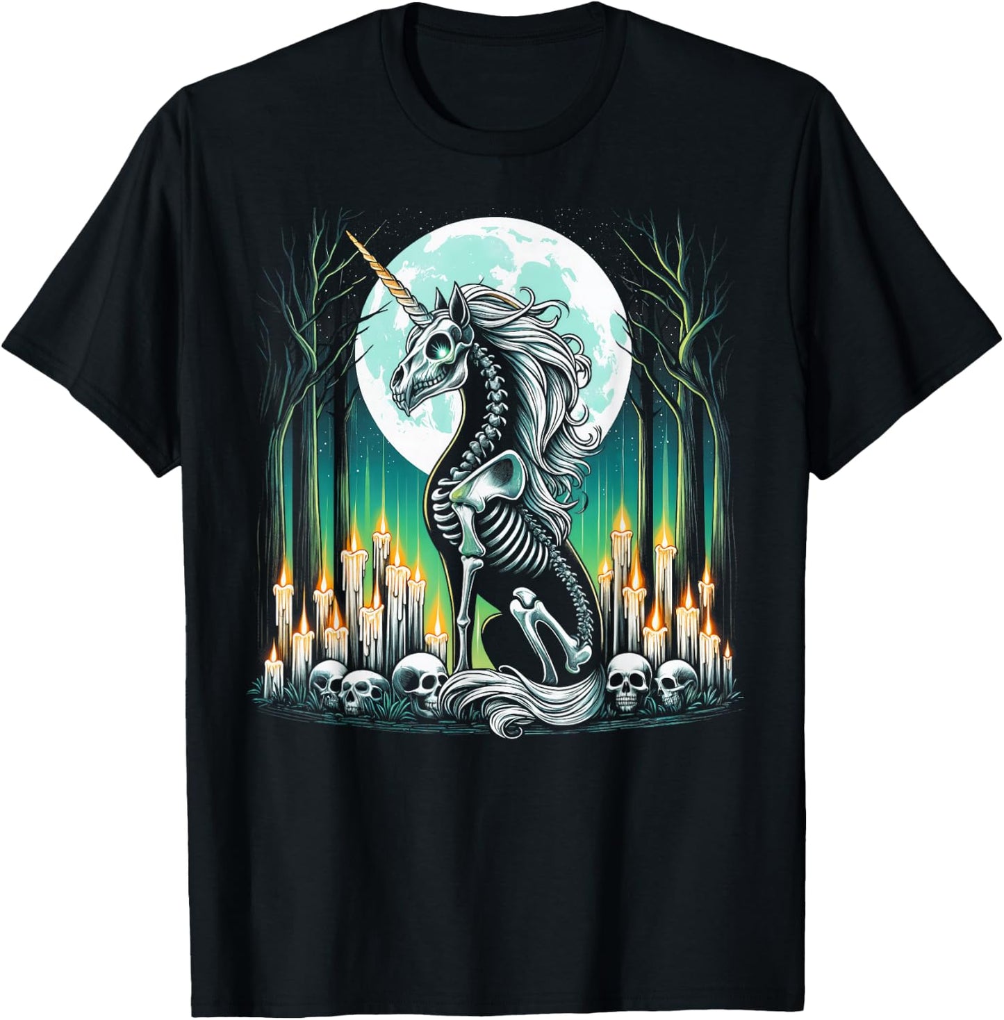 Cool Unicorn Skeleton Halloween Christmas Birthday T-Shirt - T-Shirt | Black