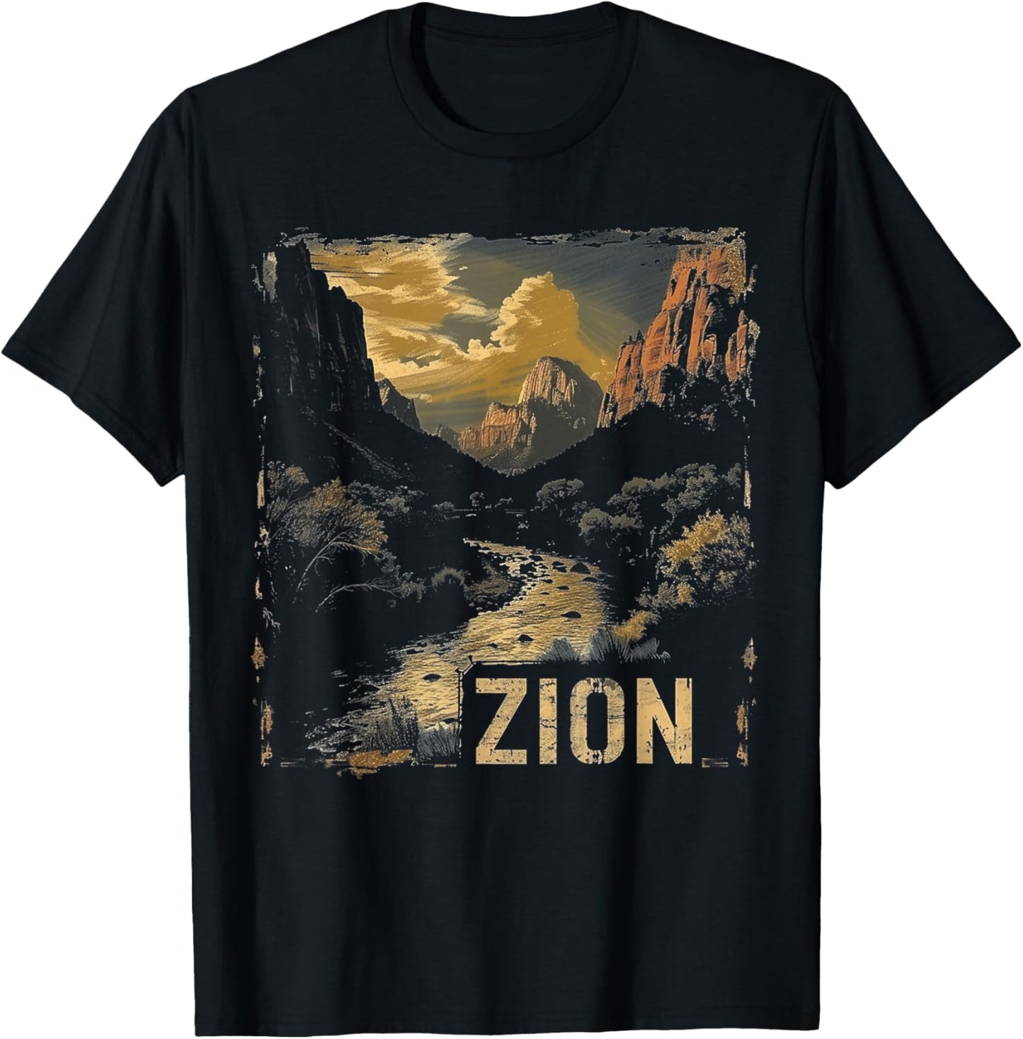 Zion - US National Park Vintage Men Women Kids Retro T-Shirt - T-Shirt | Black