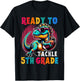 First day back to School 5th grade Boys Football Dinosaur T-Shirt - T-Shirt | Black