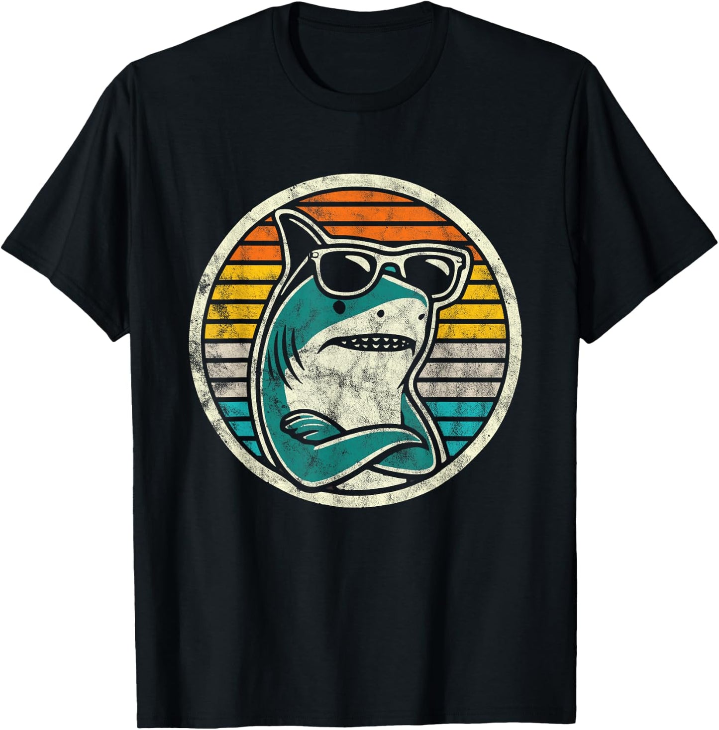 Retro Cool Shark with Sunglasses Vintage Ocean Vibes T-Shirt - T-Shirt | Black
