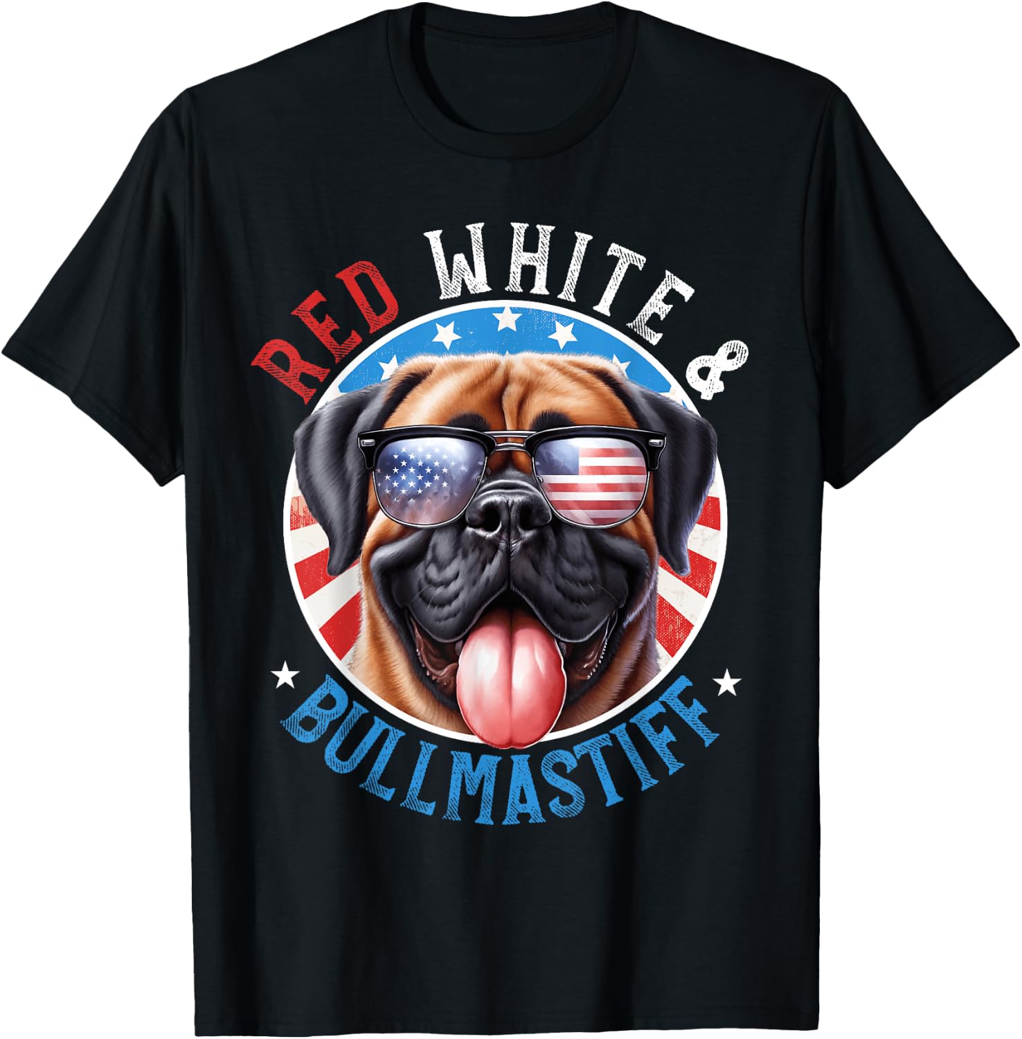 Bullmastiff Dog 4th of July Red White and The Gentle Giant T-Shirt - T-Shirt | Black