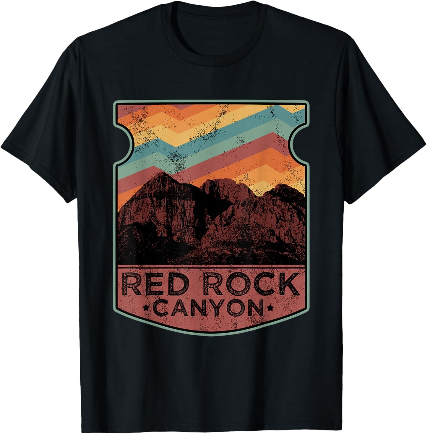 Retro Red Rock Canyon Nevada Souvenir Graphic Themed Print T-Shirt - T-Shirt | Black
