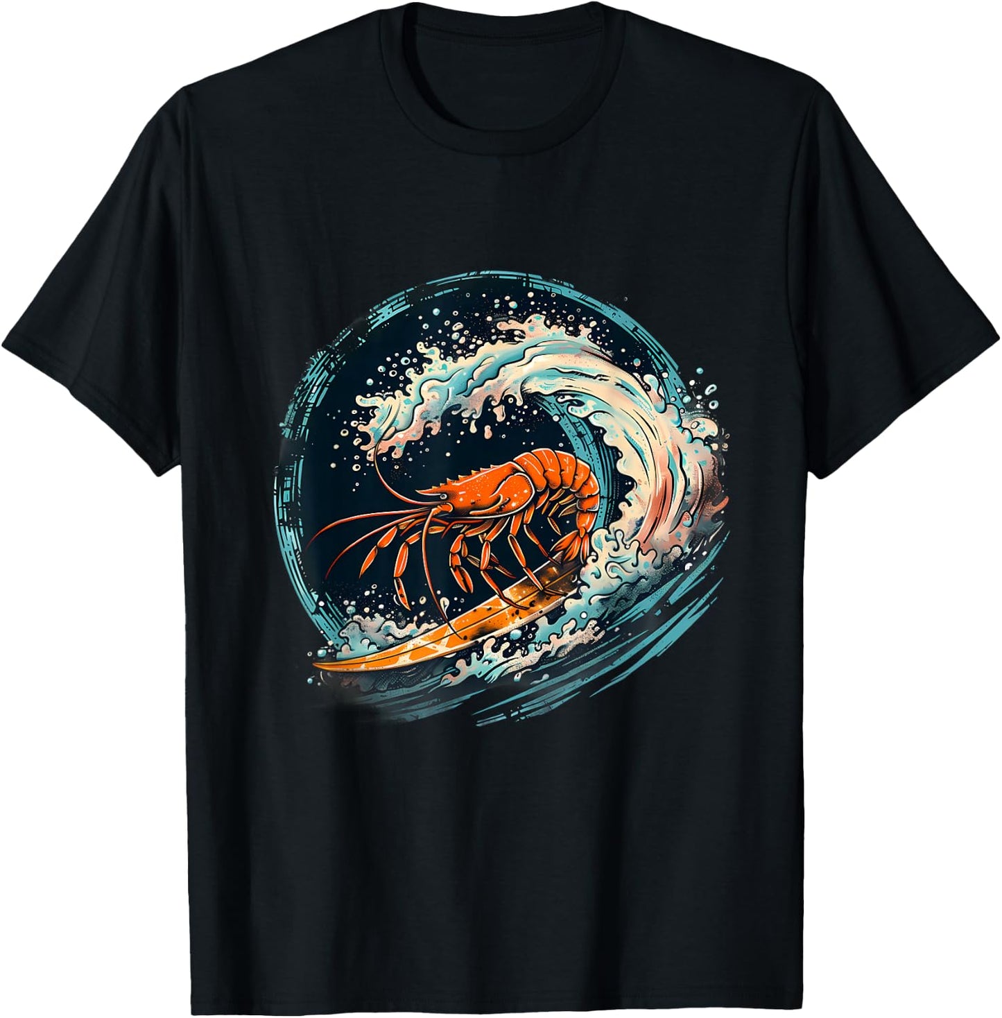 Shrimp Ocean Sea Animal Lover Marine Mammal Surfing Motif T-Shirt - T-Shirt | Black