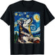 Siberian Husky Dog Starry Night Painting T-Shirt - T-Shirt | Black