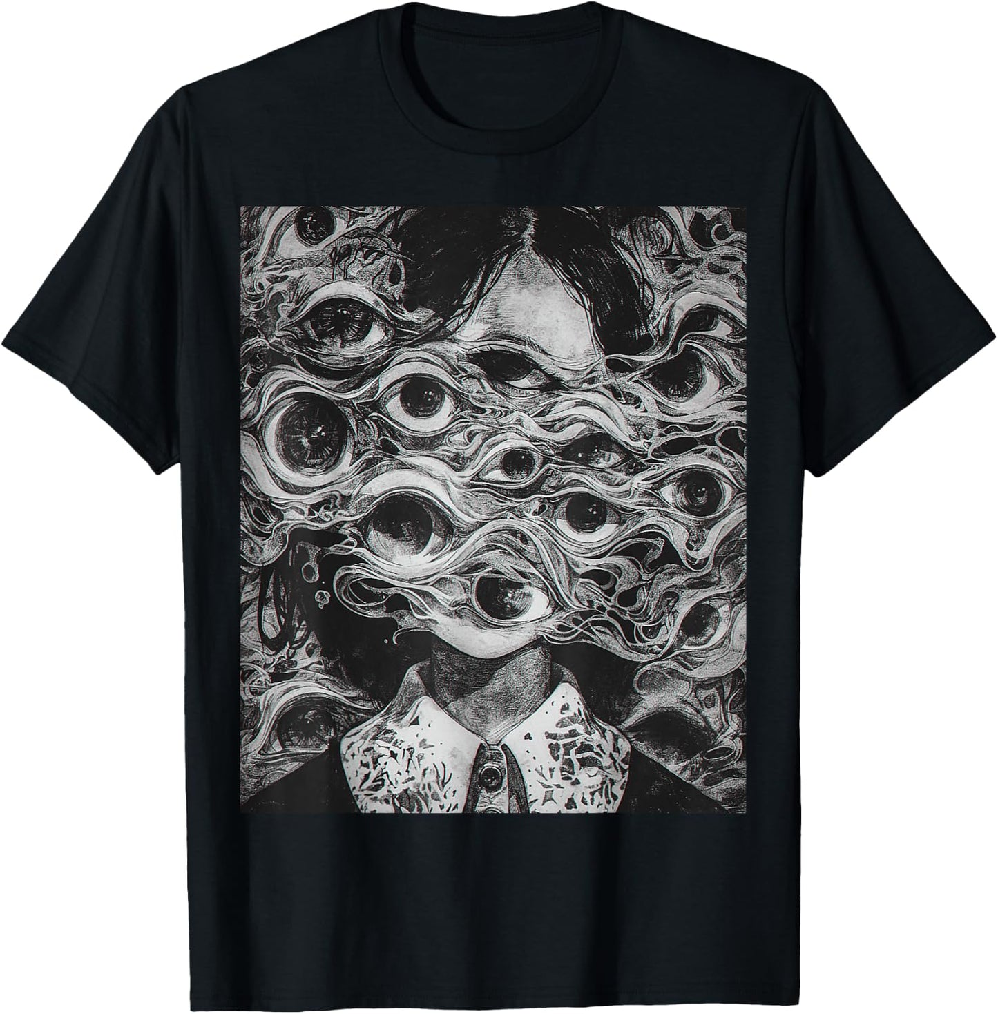 Creepy manga Girl Scary Eyes Horror Halloween Frightening T-Shirt - T-Shirt | Black