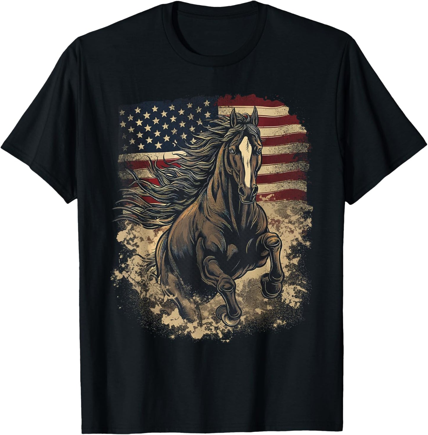 Patriotic Horse American Flag Horseback Riding Western Farm T-Shirt - T-Shirt | Black
