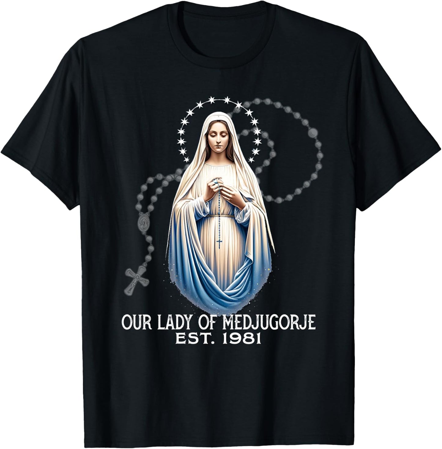 Our Lady of Medjugorje Pilgrimage Marian Catholic T-Shirt - T-Shirt | Black