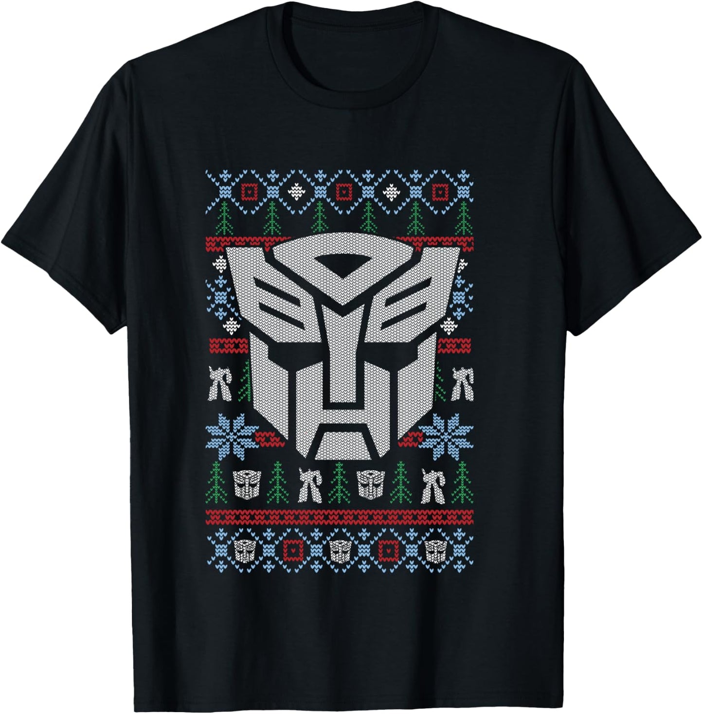 Transformers Christmas Autobots Retro Ugly Sweater Style T-Shirt - T-Shirt | Black