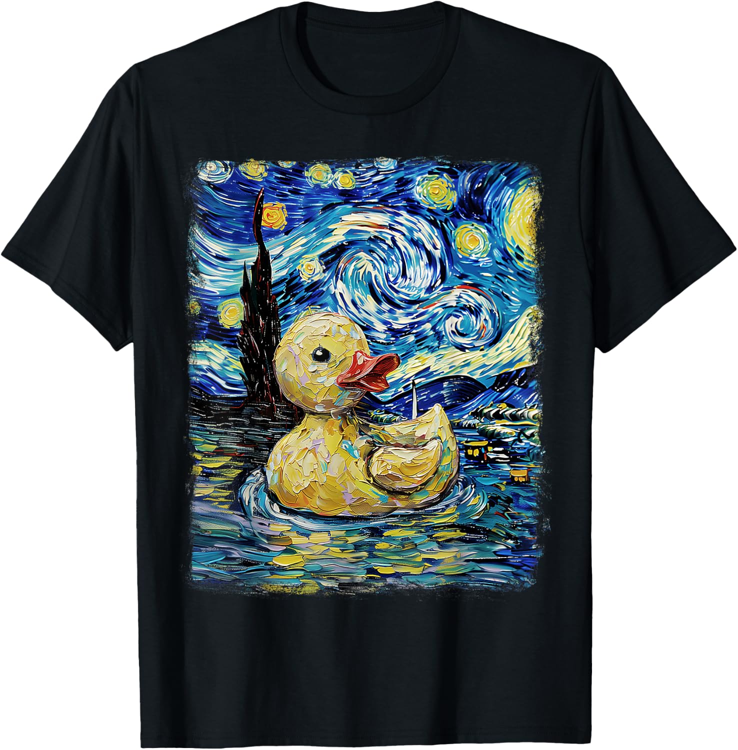 Rubber Duck Ducky Starry Night Painting T-Shirt - T-Shirt | Black