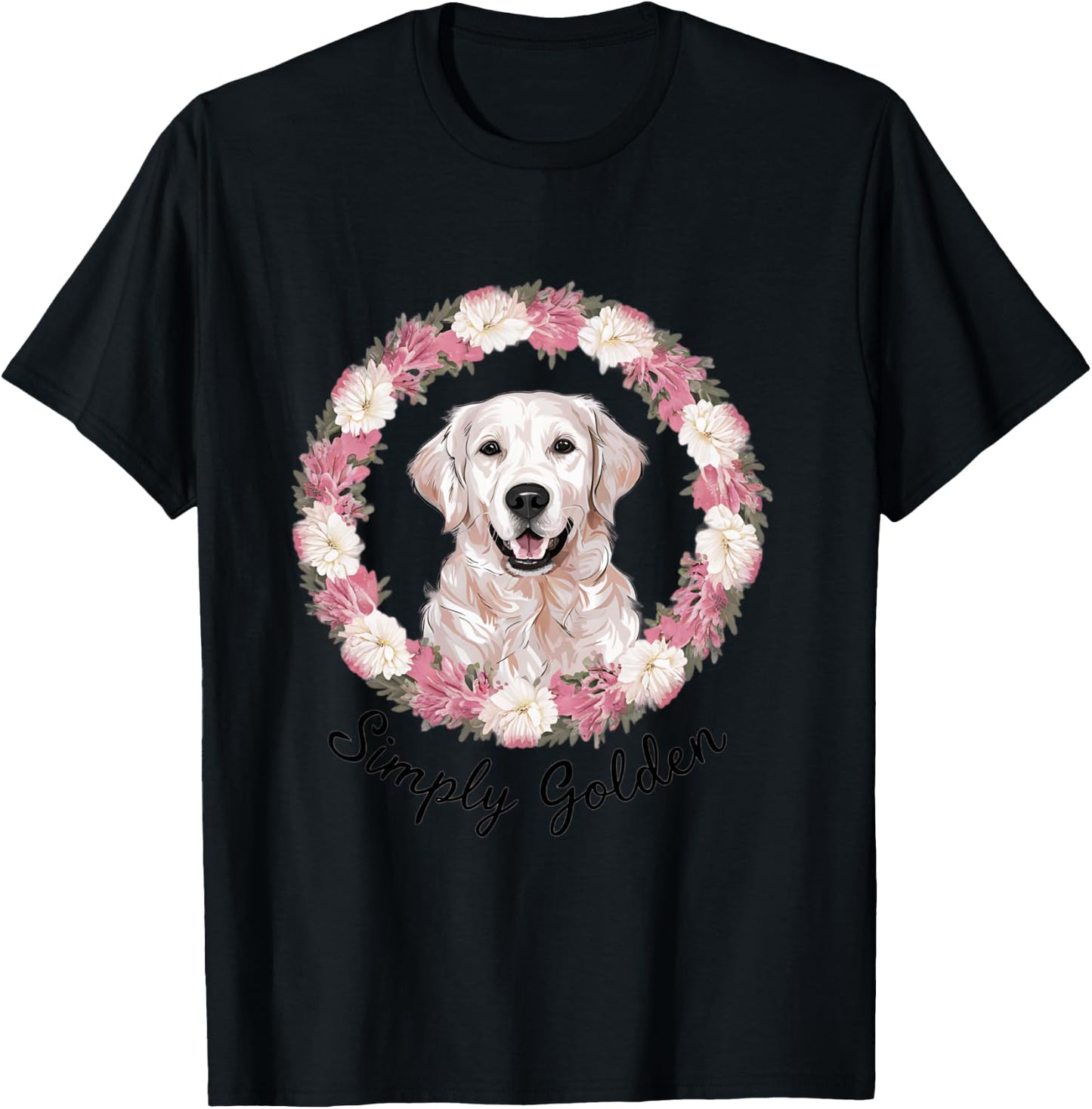 White English Cream Golden Retriever Cute 'Simply Golden' T-Shirt - T-Shirt | Black