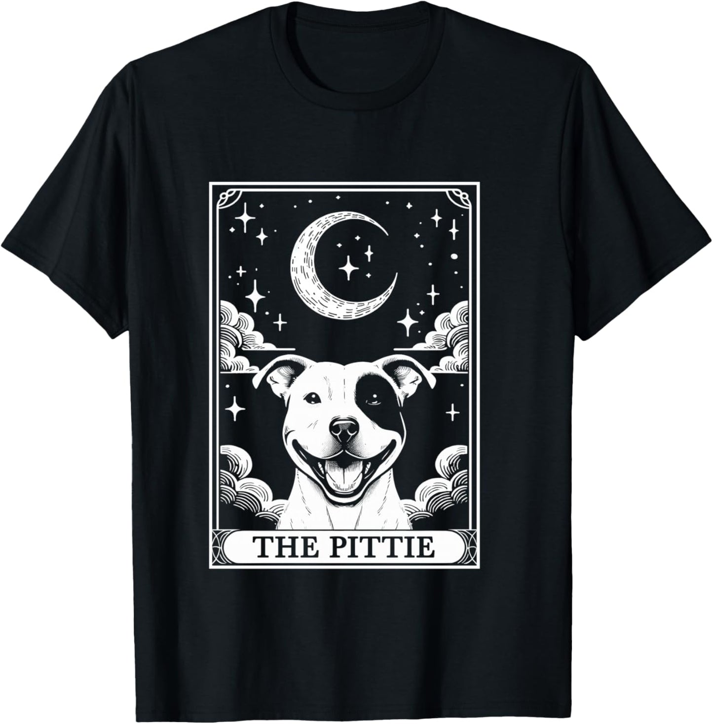 Tarot Card Vintage Crescent Moon Pit Bull Dog Pittie Mom T-Shirt - T-Shirt | Black