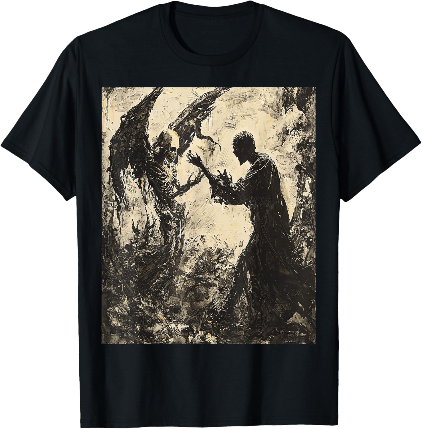 Painting Angel of Death Battle Fighting Dreamscape Art T-Shirt - T-Shirt | Black