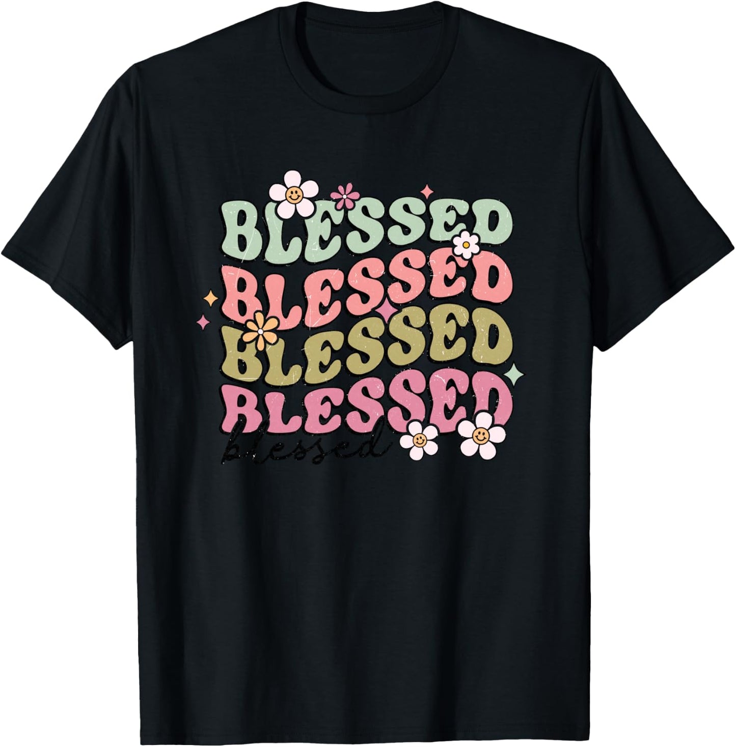 Retro Boho Blessed Religious Jesus Bible Graphic Christian T-Shirt - T-Shirt | Black