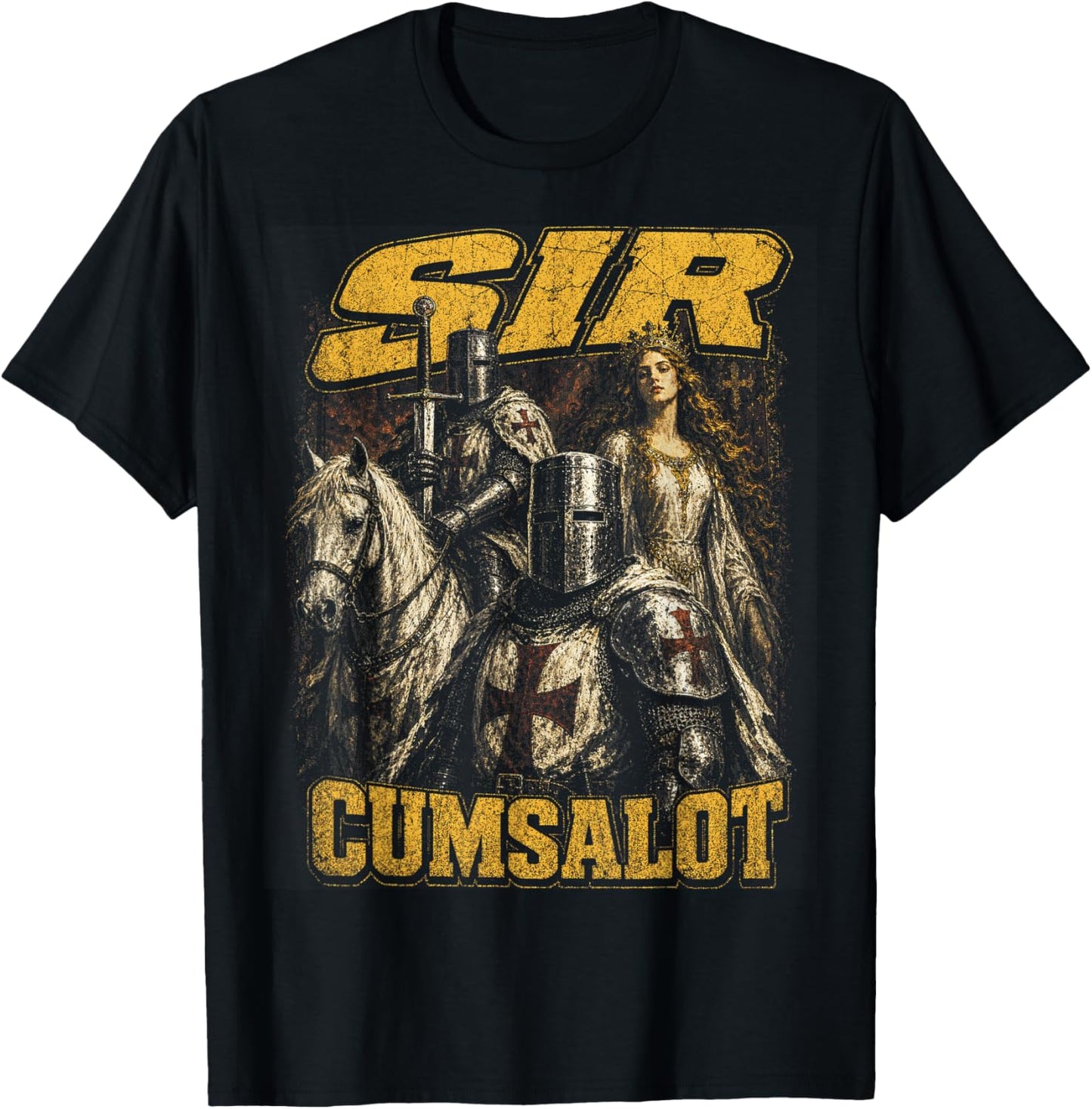 Sir Cumsalot Knight Funny Meme Bootleg Graphic Y2K T-Shirt - T-Shirt | Black