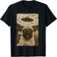 Vintage Pug UFO Encounters - Funny UFO and Pug Selfie T-Shirt - T-Shirt | Black