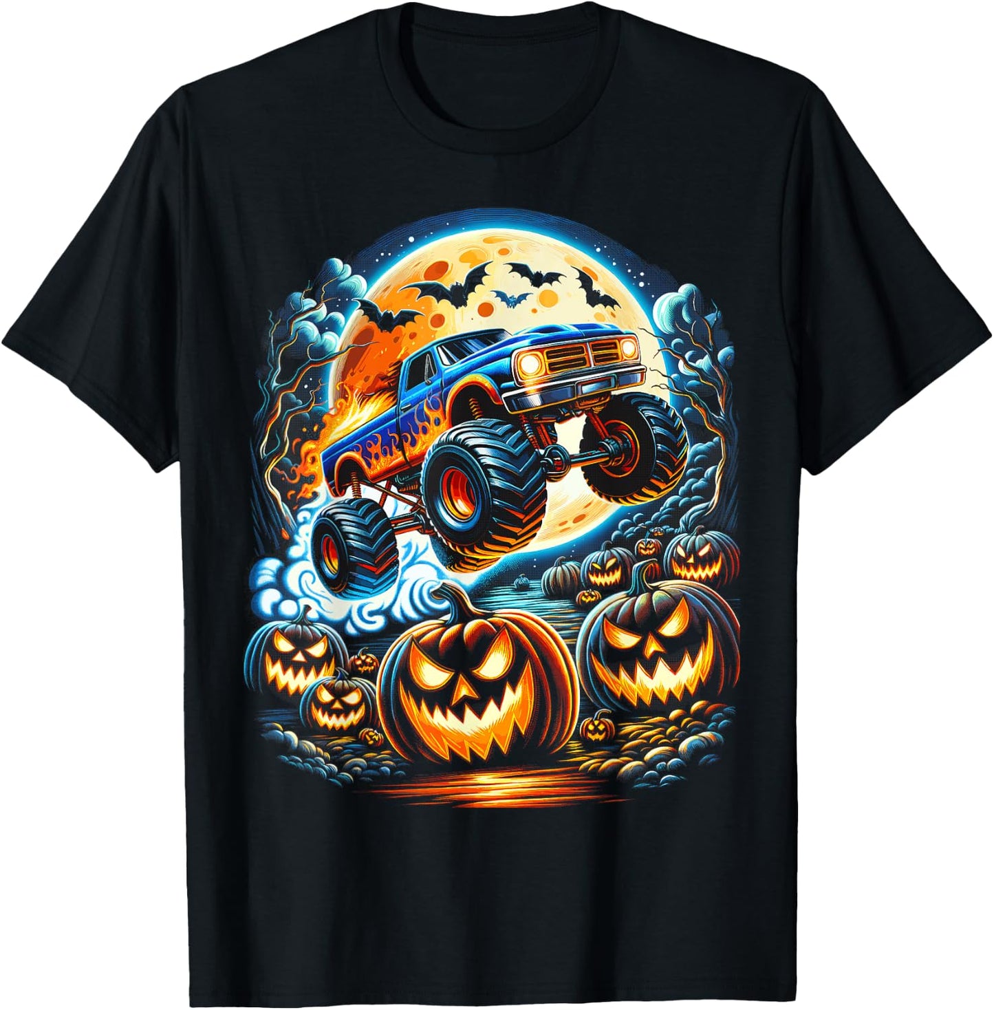 Halloween Monster Truck Jack O Lantern Boy Trick Treat T-Shirt - T-Shirt | Black