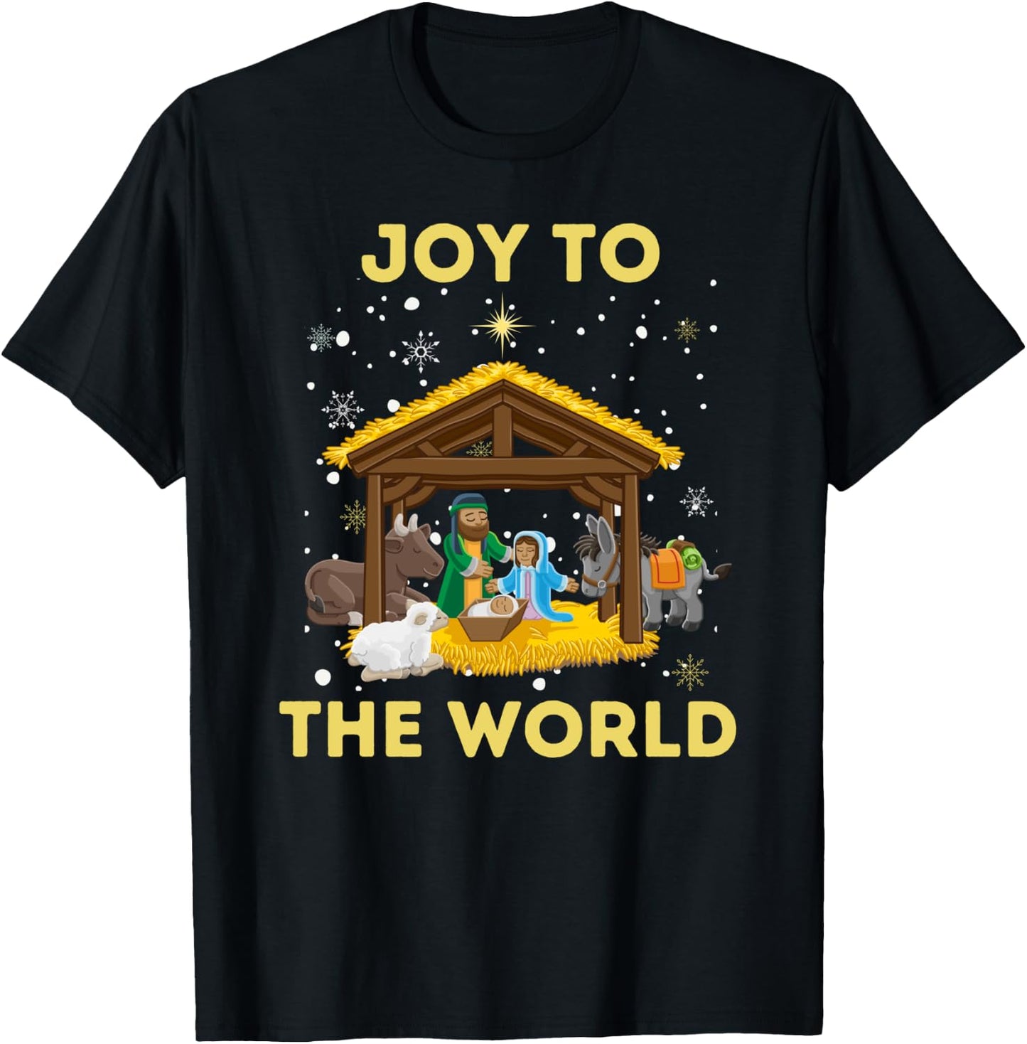 Christmas Nativity Christian Birth Of Jesus Joy To The World T-Shirt - T-Shirt | Black
