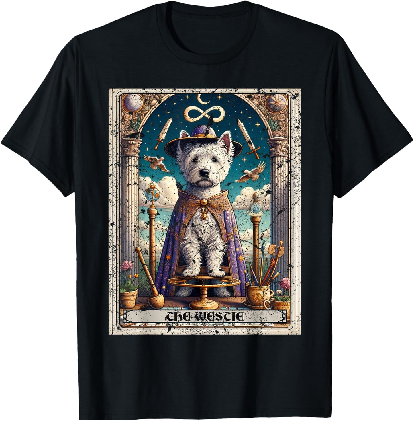 Westie West Highland White Terrier Tarot Card Dog T-Shirt - T-Shirt | Black