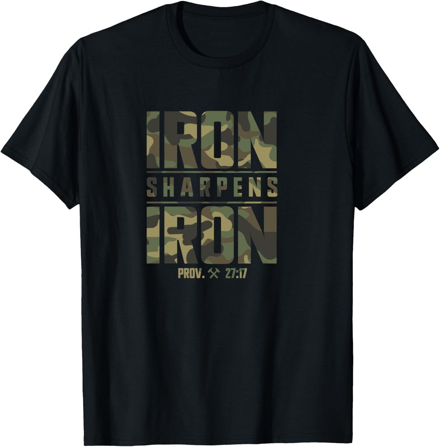 Iron Sharpens Iron Christian Men Camo Scripture Gym Workout T-Shirt - T-Shirt | Black