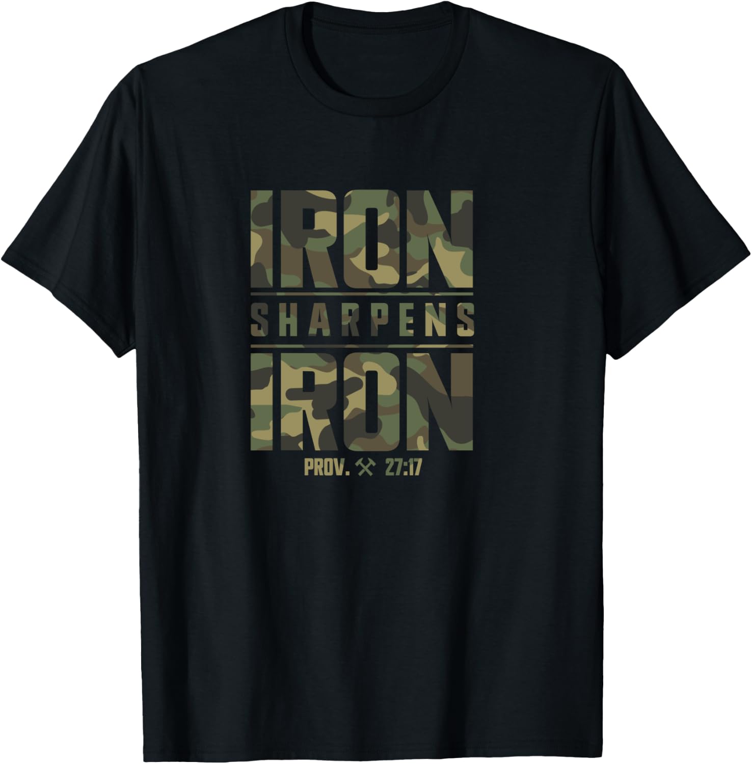 Iron Sharpens Iron Christian Men Camo Scripture Gym Workout T-Shirt - T-Shirt | Black