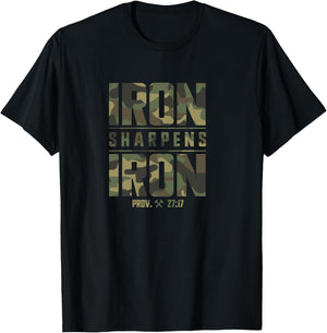 Iron Sharpens Iron Christian Men Camo Scripture Gym Workout T-Shirt - T-Shirt | Black
