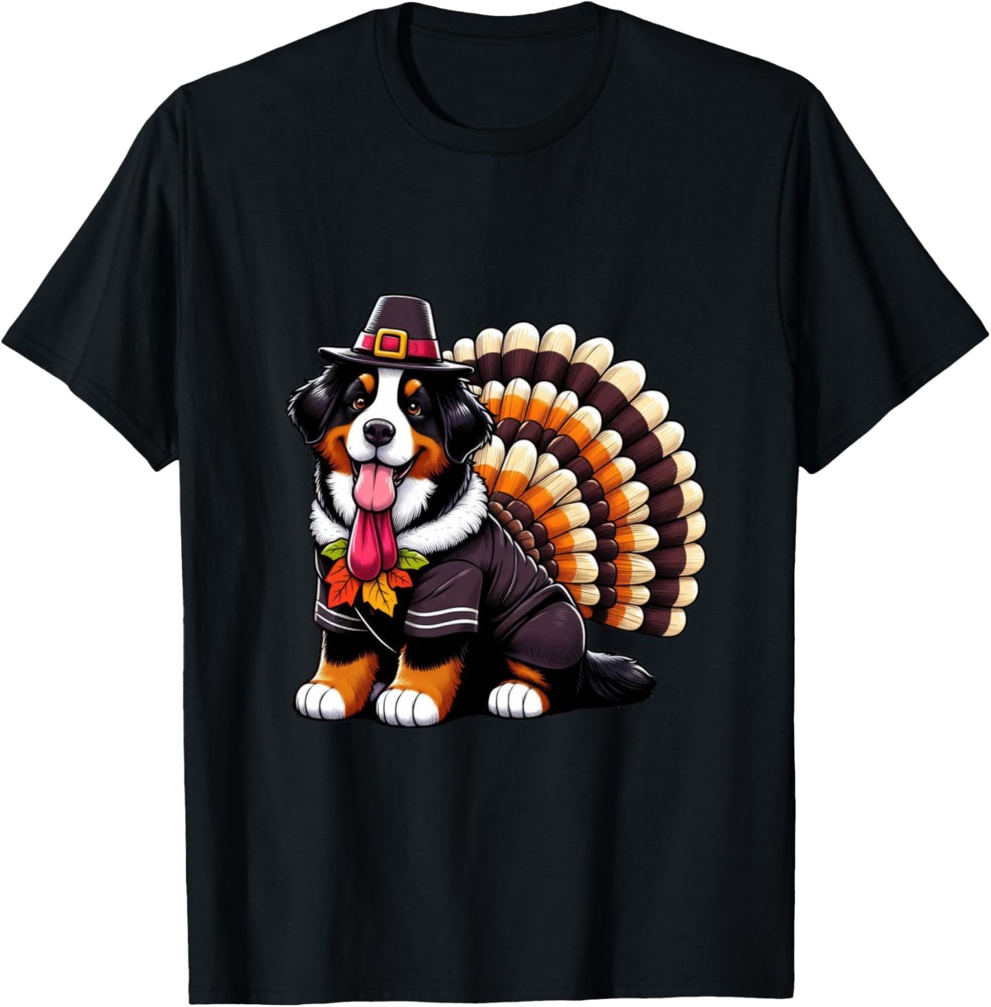 Cute Dog Bernese Mountain Thanksgiving Kids Teen Girl Boy T-Shirt - T-Shirt | Black
