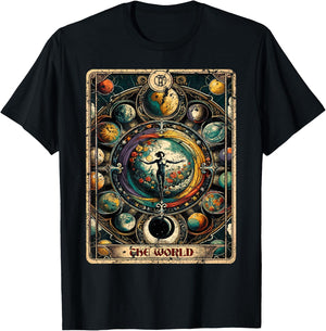 Distressed Grunge Worn Out Style The World Tarot Card T-Shirt - T-Shirt | Black
