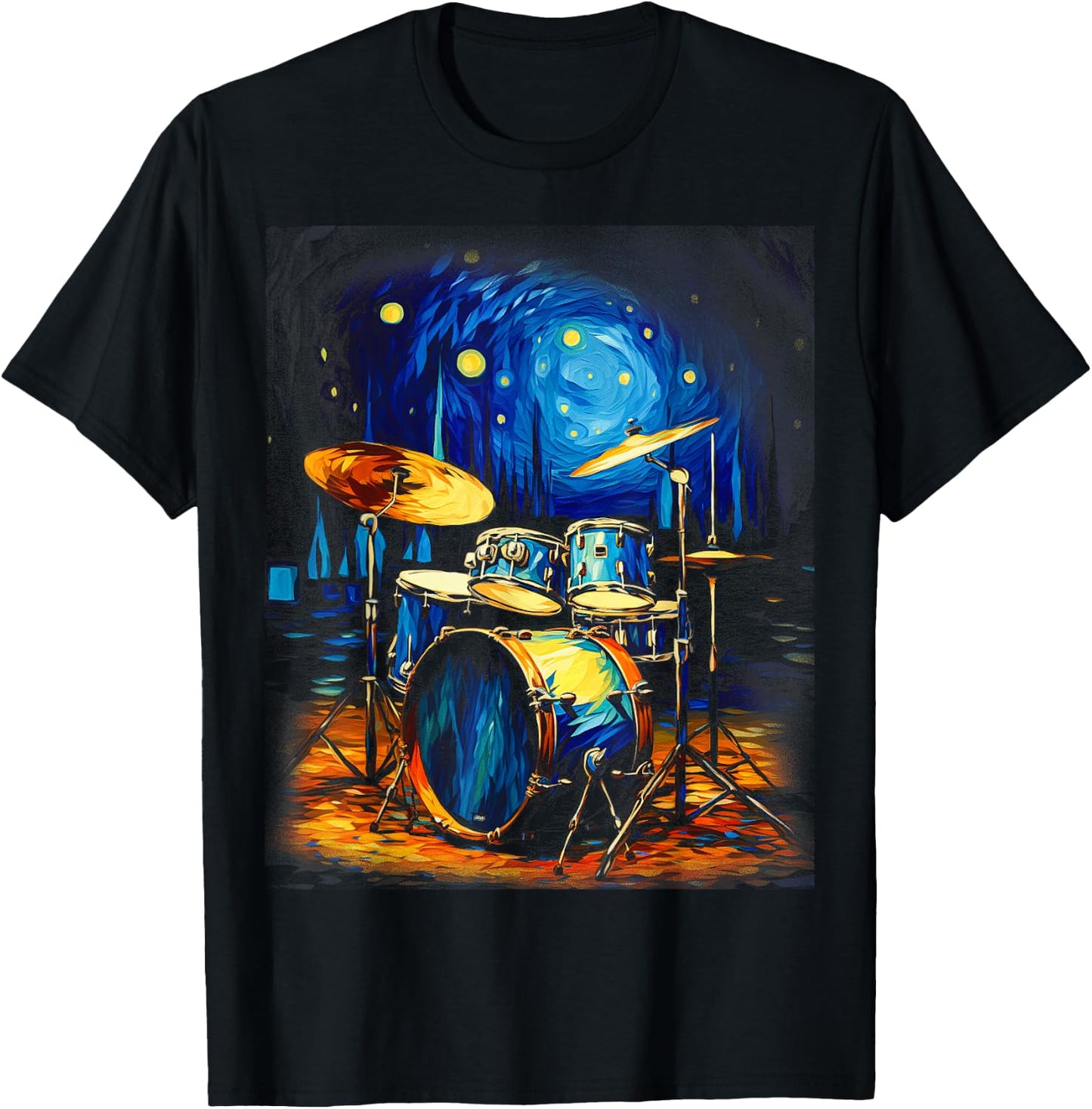 Drum Kit Percussionist Drummer Van Gogh Drums T-Shirt - T-Shirt | Black