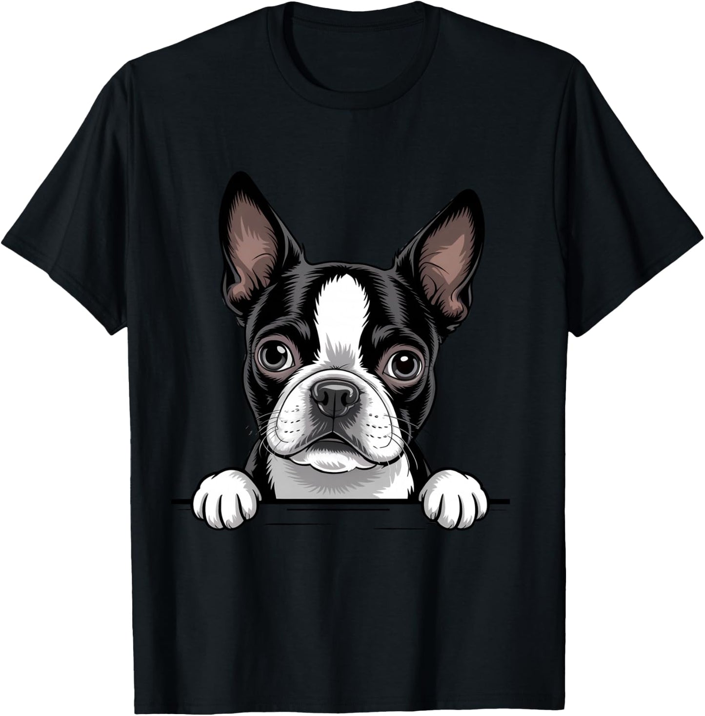 Boston Terrier Funny Peeking Bostie Pocket Puppy Dog Lover T-Shirt - T-Shirt | Black