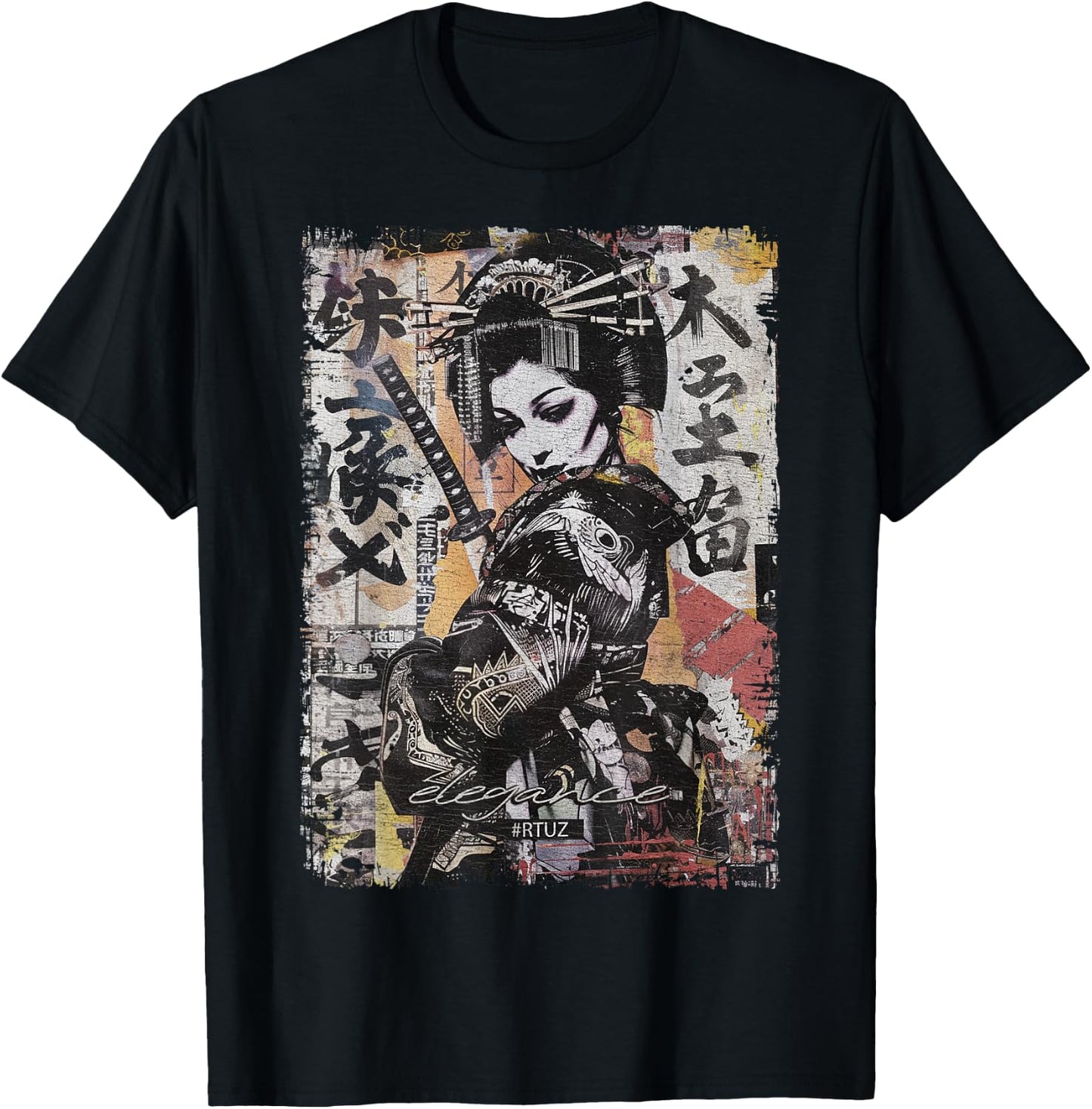 Hip Hop Y2K Vintage Hipster Edgy Urban Streetwear Geisha T-Shirt - T-Shirt | Black