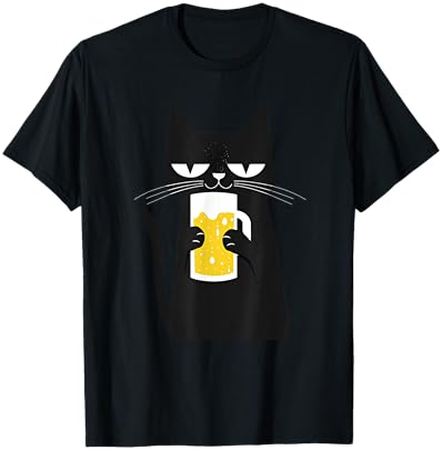 Funny Black Cat loves Beer Funny Beer lover Men Women T-Shirt - T-Shirt | Black
