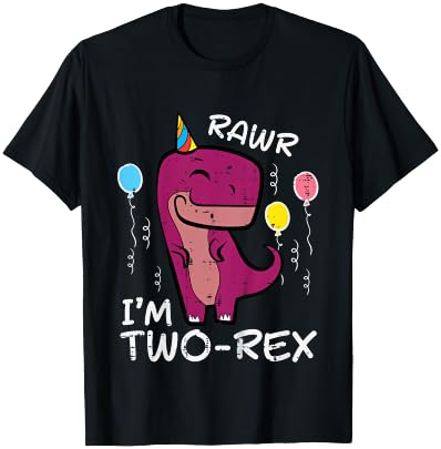 Kids 2nd Birthday Trex Rawr Im Two Rex 2 Year Old Toddler Boys T-Shirt - T-Shirt | Black