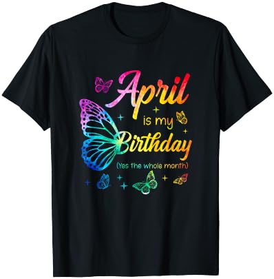 April Birthday Girls Butterfly Tie Dye Theme T-Shirt - T-Shirt | Black