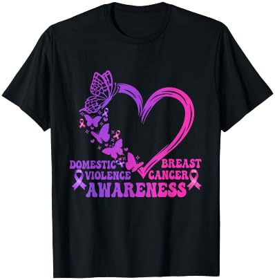Breast Cancer And Domestic Violence Awareness Heart T-Shirt - T-Shirt | Black