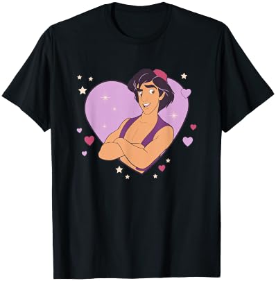 Disney Aladdin Valentine's Day Heart Shape Big Chest Poster T-Shirt - T-Shirt | Black