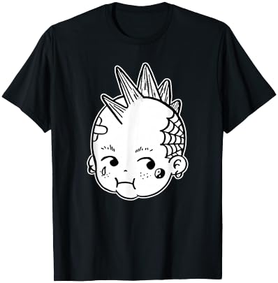 Kewpie Baby Punk Rocker Mohawk Blackwork T-Shirt - T-Shirt | Black