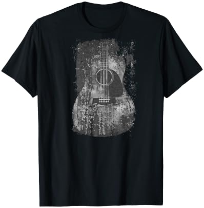 Acoustic Guitar, Vintage, Distressed, Rock & Roll Music T-Shirt - T-Shirt | Black