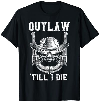 Outlaw Until I Die Bandit Skull Revolver Western Distressed T-Shirt - T-Shirt | Black