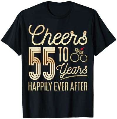 Cheers to 55 Years Happily - 55th Wedding Anniversary T-Shirt - T-Shirt | Black