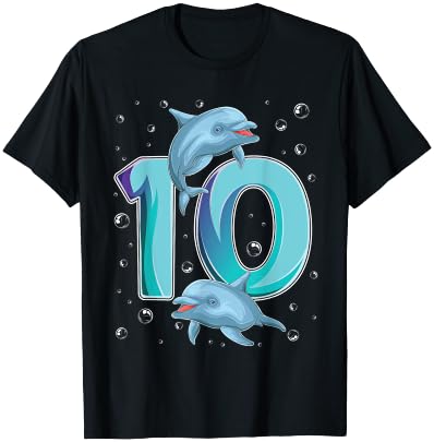 10 Year Old Dolphin 10th Birthday Girl Party Dolphin Lover T-Shirt - T-Shirt | Black