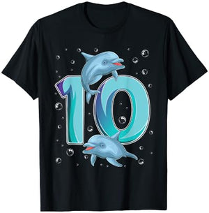 10 Year Old Dolphin 10th Birthday Girl Party Dolphin Lover T-Shirt - T-Shirt | Black