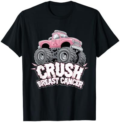 Crush Breast Cancer Pink Ribbon Adult Toddler Monster Truck T-Shirt - T-Shirt | Black